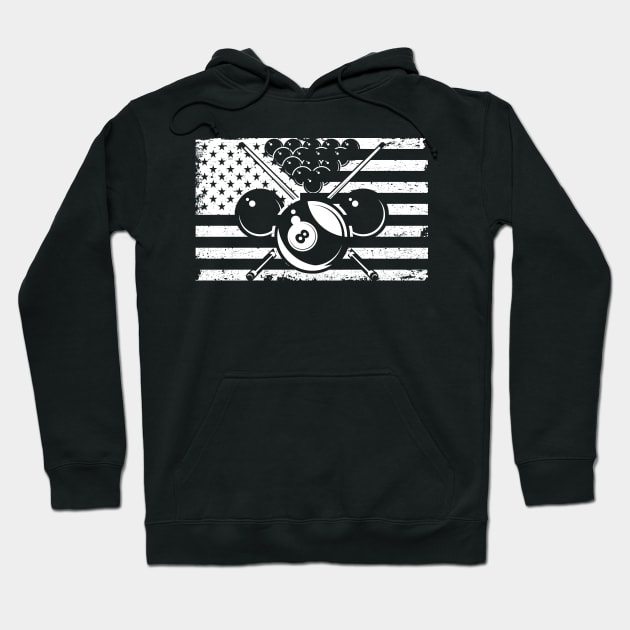 Billiards Pool American USA Flag 8 Stars Hoodie by Marcell Autry